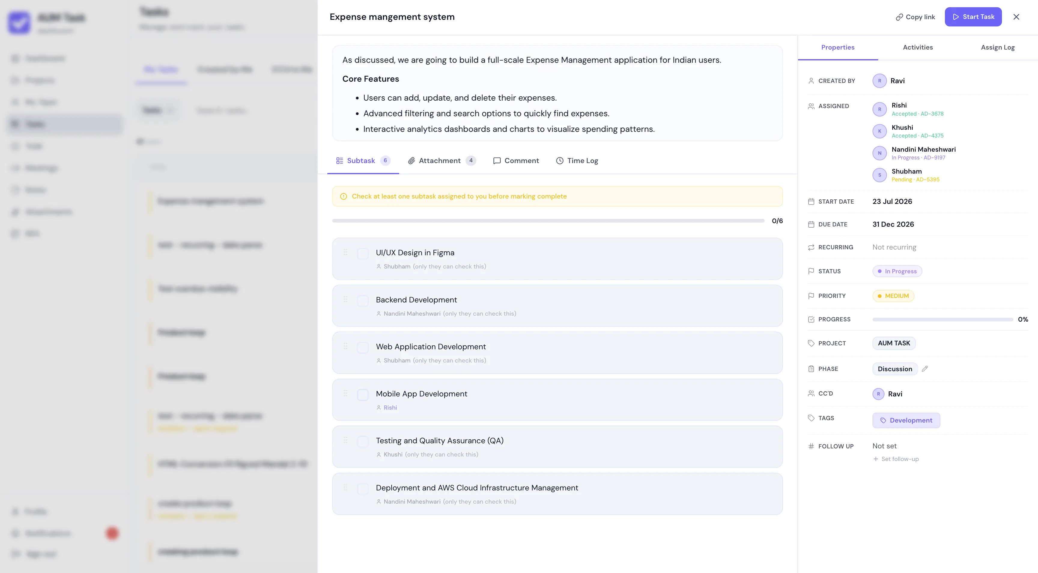 Team Task Acceptance and Start Task Action